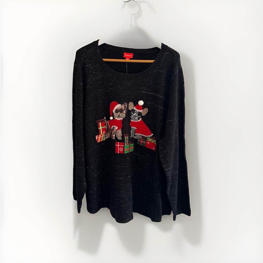 Holiday Lane Christmas Sweater Size 3X Black Sparkly Dogs Sequence NWT